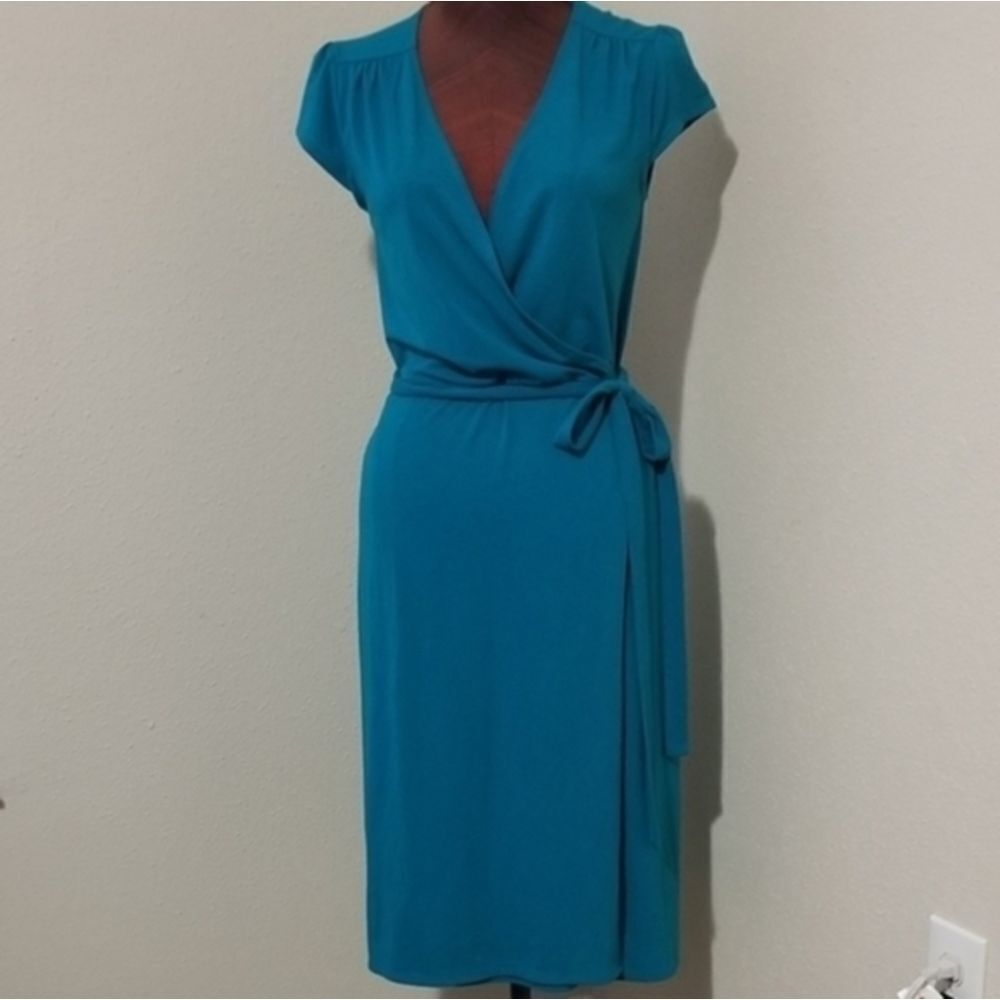3for$20 Old Navy teal wrap dress; faded underarm